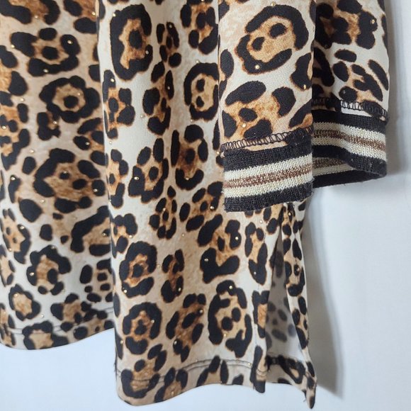 Ruby Rd Gold Metallic Accented Animal Print Tunic Top L Large EUC Stretch - Picture 5 of 7
